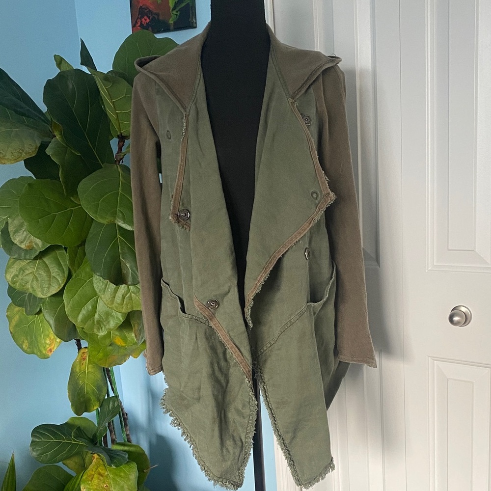 Free People Rare Y2K XS Stylish Olive Green Utility Army Jacket With Buttons